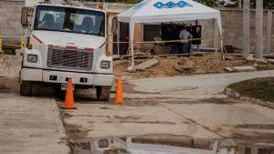 Aspecto de los trabajos de Triple A en barrios de la ciudad